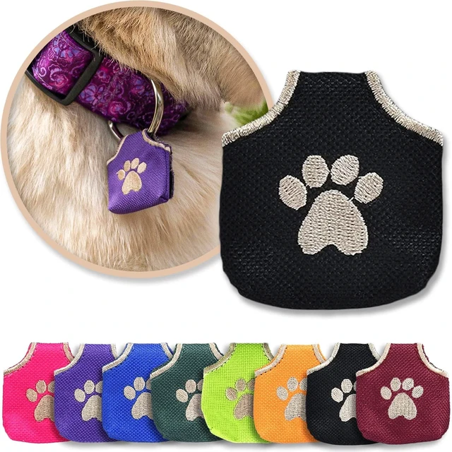 Main image of Dog Tag Silencer, Black Pawprint - Quiet Noisy Pet Tags - Fits Up to Four Pet IDs - Dog Tag Cover Protects Metal Pets IDs, Made of Durable Nylon, Universal Fit, Machine Washable