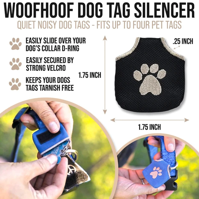 Alt view image 5 of 7 - Dog Tag Silencer, Black Pawprint - Quiet Noisy Pet Tags - Fits Up to Four Pet IDs - Dog Tag Cover Protects Metal Pets IDs, Made of Durable Nylon, Universal Fit, Machine Washable