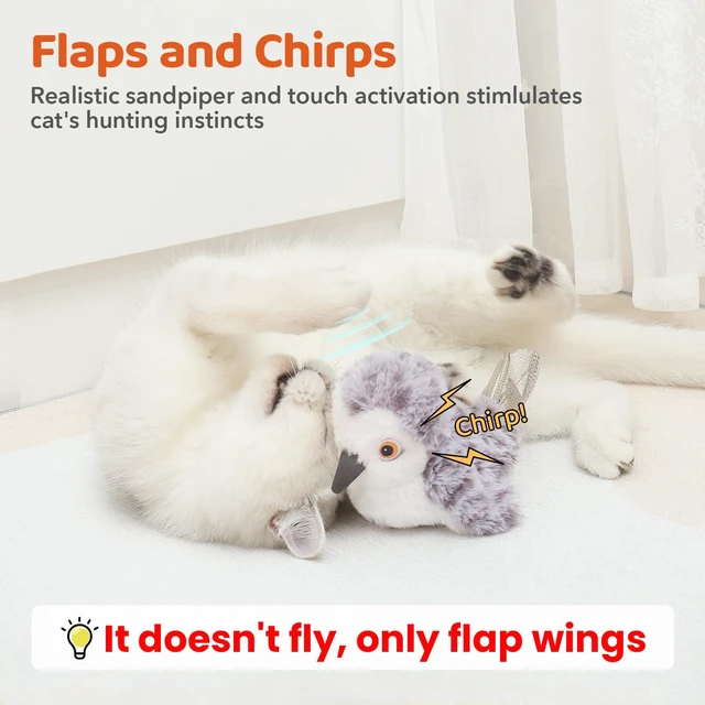 Alt view image 2 of 7 - Cat Toys Flapping Bird (No Flying), Lifelike Sandpiper Chirp Tweet, Rechargeable Touch Activated Kitten Toy Interactive Cat Exercise Toys for All Breeds Cat Kicker Catnip Toys 4.0"