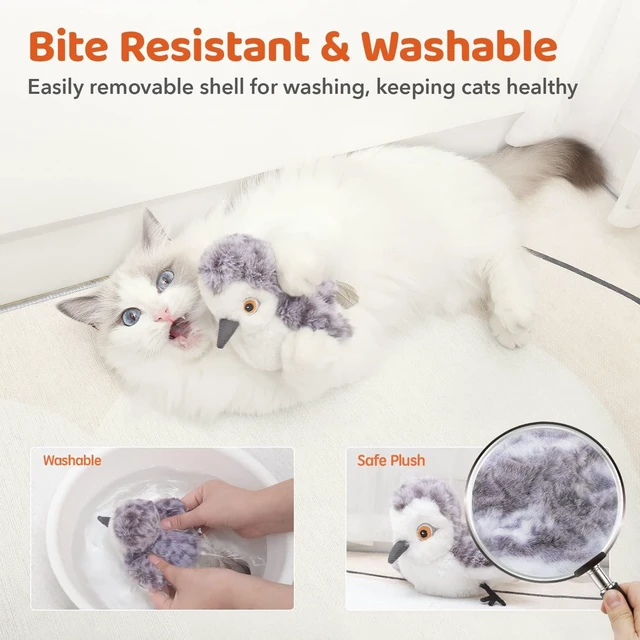Alt view image 6 of 7 - Cat Toys Flapping Bird (No Flying), Lifelike Sandpiper Chirp Tweet, Rechargeable Touch Activated Kitten Toy Interactive Cat Exercise Toys for All Breeds Cat Kicker Catnip Toys 4.0"