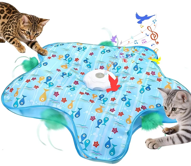 Main image of Interactive Cat Toy, Peek-a-Boo Series Hidden Feather Wand, Rechargeable Indoor Hunting Toy, Squeaky Bird Sound, and Small Fish Pattern Cover
