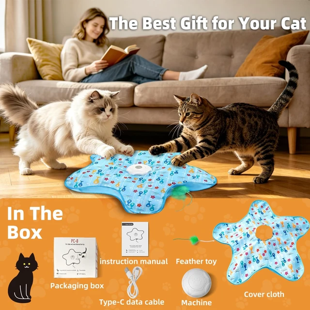 Alt view image 7 of 7 - Interactive Cat Toy, Peek-a-Boo Series Hidden Feather Wand, Rechargeable Indoor Hunting Toy, Squeaky Bird Sound, and Small Fish Pattern Cover