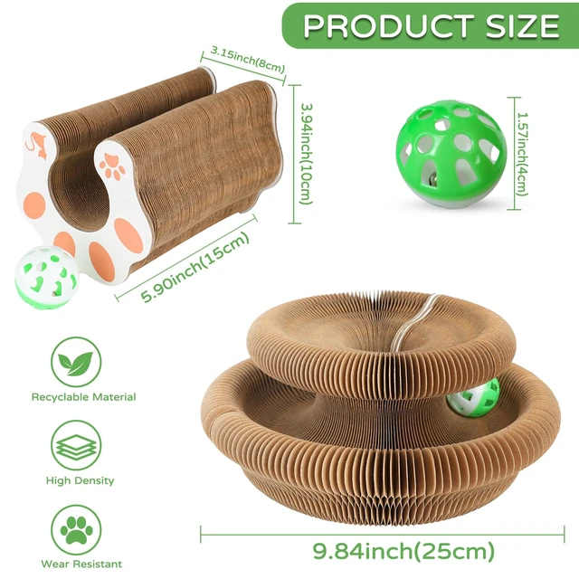 Alt view image 2 of 7 - Cat Toy Interactive for Indoor Cats Scratcher | Magic Organ Cardboard Cat Scratching Post, Foldable Cat Toy with Bell, Exercise&Play for Indoor Small&Medium-Sized Cats
