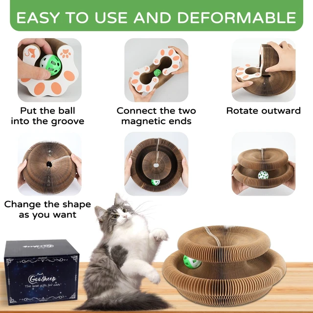 Alt view image 4 of 7 - Cat Toy Interactive for Indoor Cats Scratcher | Magic Organ Cardboard Cat Scratching Post, Foldable Cat Toy with Bell, Exercise&Play for Indoor Small&Medium-Sized Cats