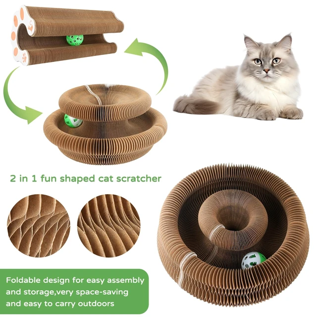 Alt view image 6 of 7 - Cat Toy Interactive for Indoor Cats Scratcher | Magic Organ Cardboard Cat Scratching Post, Foldable Cat Toy with Bell, Exercise&Play for Indoor Small&Medium-Sized Cats