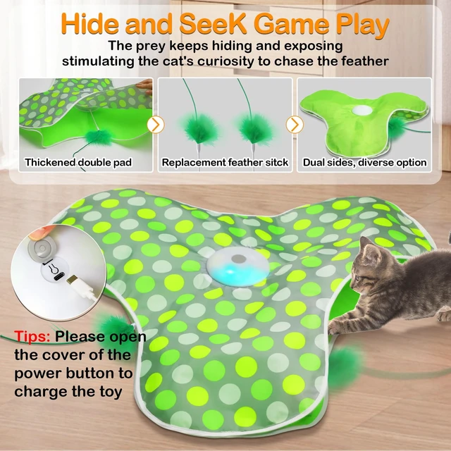 Alt view image 2 of 7 - Interactive Cat Toys,Moving Concealed Feathers Toy for Indoor Cats | Mouse Squeaky,Touch Activated,Cat Kitten Toy Exercise Toys for Indoor Bored Adult Cats,Rechargeable Cat Stimulation Teaser