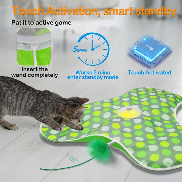 Alt view image 4 of 7 - Interactive Cat Toys,Moving Concealed Feathers Toy for Indoor Cats | Mouse Squeaky,Touch Activated,Cat Kitten Toy Exercise Toys for Indoor Bored Adult Cats,Rechargeable Cat Stimulation Teaser
