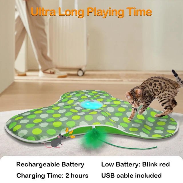 Alt view image 6 of 7 - Interactive Cat Toys,Moving Concealed Feathers Toy for Indoor Cats | Mouse Squeaky,Touch Activated,Cat Kitten Toy Exercise Toys for Indoor Bored Adult Cats,Rechargeable Cat Stimulation Teaser