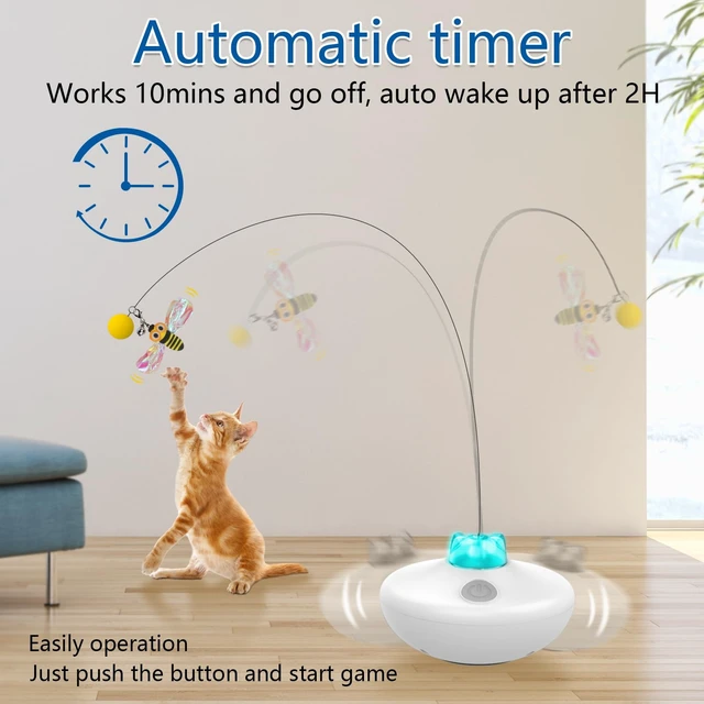 Alt view image 2 of 7 - Interactive Cat Toys Indoor Cats Toy Automatic Moving Feather Wand | Flying Feather Wobble Base Rechargeable Cat Toy, Extra Long Feather Wand Spin Cat Game & DIY Tails On