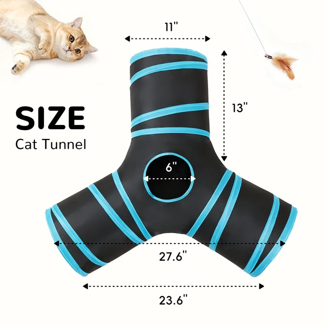 Alt view image 2 of 7 - Pet Tunnel Tube Cat Toys, Cat Tunnels for Indoor Cats | 3 Way Collapsible, Kitty Bored Peek Hole Toy Ball Cat, Puppy, Kitty, Kitten, Rabbit