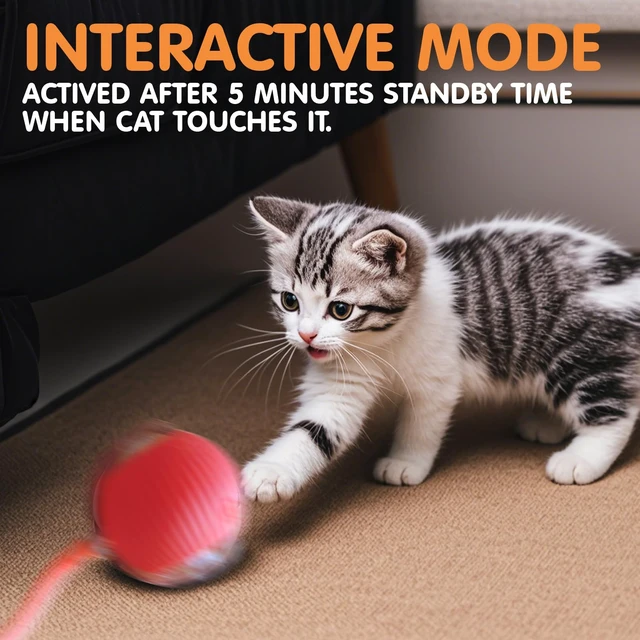 Alt view image 6 of 7 - Durable Interactive Cat Toys for Indoor Cats (red, 01) | Smart Automatic Cat Chase Ball Toy, Upgraded Speedy Tail Kitten Toy for Bored Indoor Adult Pets