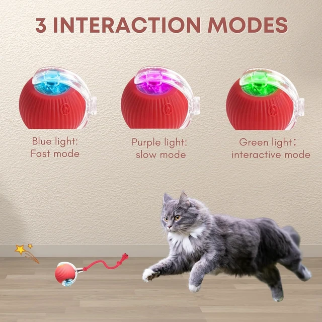 Alt view image 4 of 7 - Durable Interactive Cat Toys for Indoor Cats (red, 01) | Smart Automatic Cat Chase Ball Toy, Upgraded Speedy Tail Kitten Toy for Bored Indoor Adult Pets