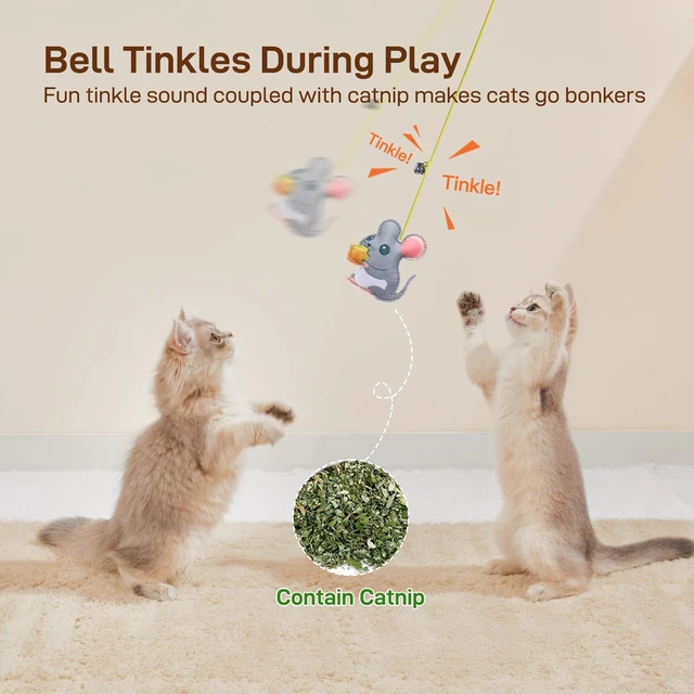 Alt view image 4 of 6 - Interactive Cat Feather Toys 5 Pcs, Cat Teaser Retractable Hanging Indoor Kitten Play Chase Exercise, Mental Physical Stimulation for All Breeds and Species