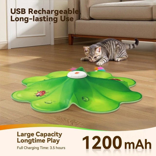 Alt view image 4 of 7 - Rechargeable Cat Toys, 2 in 1 Hide and Seek Game Interactive Cat Toy, Movable LED Red Dot, Moving Concealed Feathers, Durable Exercise Toys for Indoor Cats, Bored Adult Cats Wand Toy