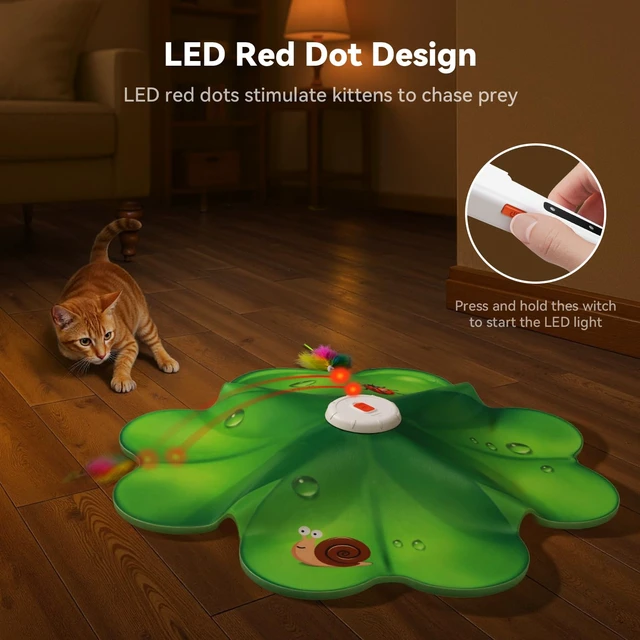 Alt view image 5 of 7 - Rechargeable Cat Toys, 2 in 1 Hide and Seek Game Interactive Cat Toy, Movable LED Red Dot, Moving Concealed Feathers, Durable Exercise Toys for Indoor Cats, Bored Adult Cats Wand Toy