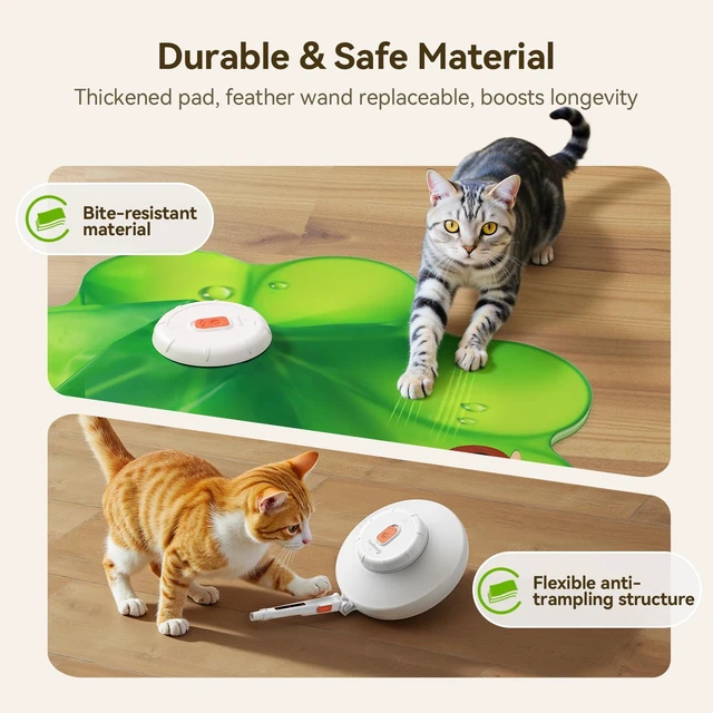 Alt view image 7 of 7 - Rechargeable Cat Toys, 2 in 1 Hide and Seek Game Interactive Cat Toy, Movable LED Red Dot, Moving Concealed Feathers, Durable Exercise Toys for Indoor Cats, Bored Adult Cats Wand Toy