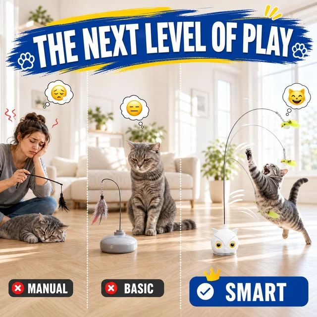 Alt view image 4 of 7 - Interactive Cat Toy for Indoor Cats, Automatic Flying Bird Toy | Rechargeable 360-degree flying bird wand with 2 speeds, touch restart, 10-minute play cycle, and washable sticky base