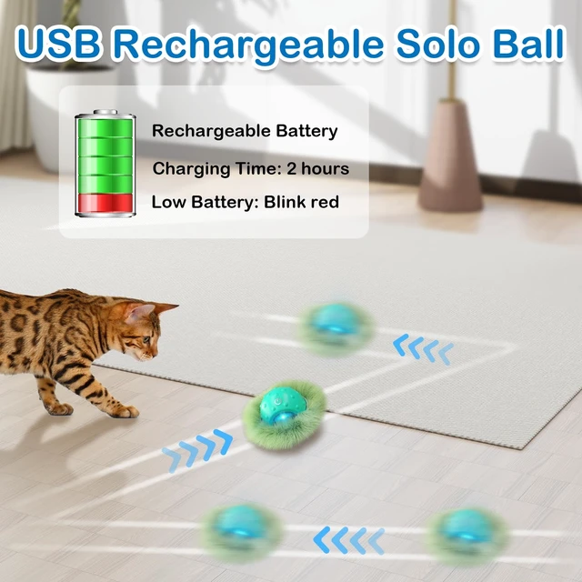 Alt view image 3 of 7 - Interactive Cat Toys for Indoor Cats,Automatic Moving Cat Ball in Pouch,Chirping Stimulation,Hide-n-Seek Chase Exercise Game,Motion Activate,Rechargeable Kitten Toys