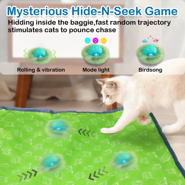 Alt view image 2 of 7 - Interactive Cat Toys for Indoor Cats,Automatic Moving Cat Ball in Pouch,Chirping Stimulation,Hide-n-Seek Chase Exercise Game,Motion Activate,Rechargeable Kitten Toys