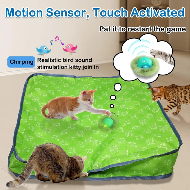 Alt view image 4 of 7 - Interactive Cat Toys for Indoor Cats,Automatic Moving Cat Ball in Pouch,Chirping Stimulation,Hide-n-Seek Chase Exercise Game,Motion Activate,Rechargeable Kitten Toys