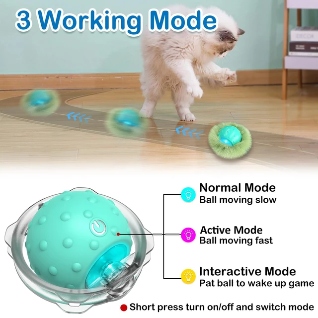 Alt view image 6 of 7 - Interactive Cat Toys for Indoor Cats,Automatic Moving Cat Ball in Pouch,Chirping Stimulation,Hide-n-Seek Chase Exercise Game,Motion Activate,Rechargeable Kitten Toys