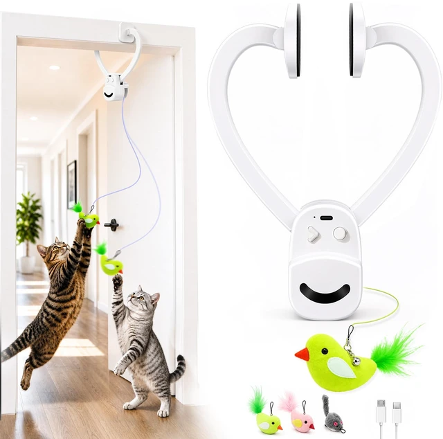 Main image of Interactive Doorway Cat Toy, No-Adhesive Clip-On for Indoor Cats | Automatic Retractable bird-and-mouse motion with 8-minute auto-play, touch-to-wake response, USB charging, 2 birds & 1 mouse