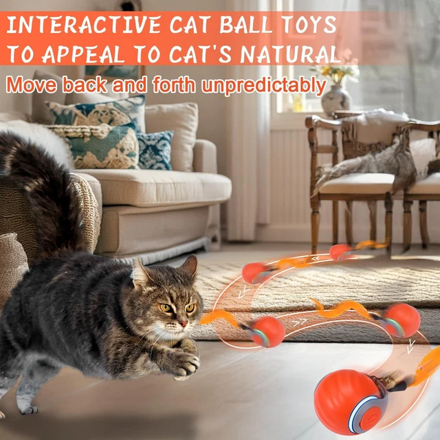 Alt view image 2 of 7 - 2Pack Interactive Cat Toy Ball - Automatic Interactive Cat Toys for Indoor Cats with 3 Tails, 2 Speeds Rechargeable Enrichment for Small/Medium/Large to Keep Them Busy