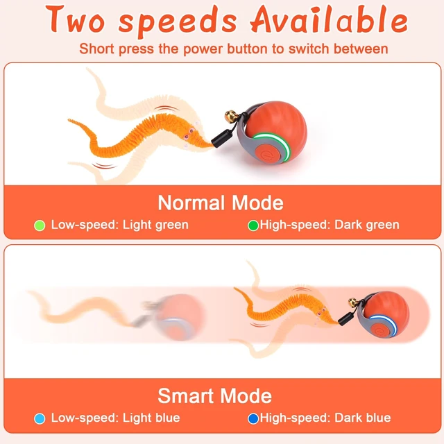 Alt view image 4 of 7 - 2Pack Interactive Cat Toy Ball - Automatic Interactive Cat Toys for Indoor Cats with 3 Tails, 2 Speeds Rechargeable Enrichment for Small/Medium/Large to Keep Them Busy