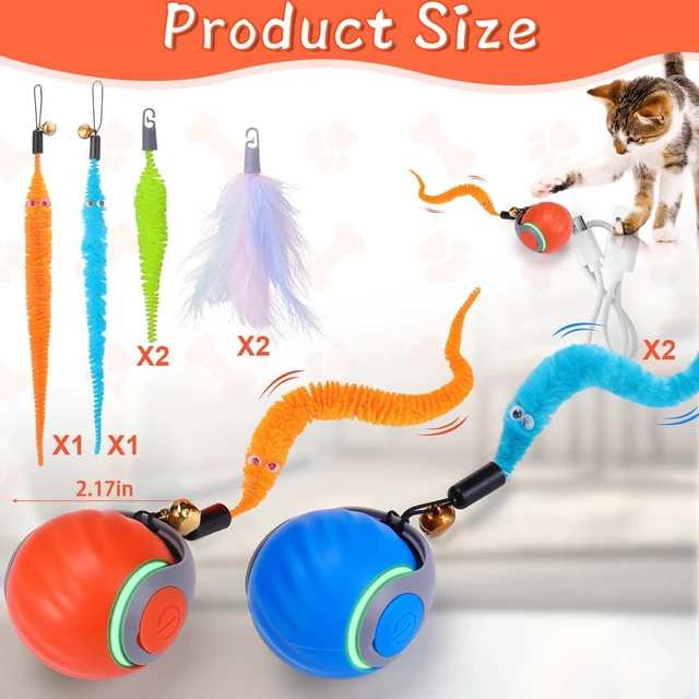 Alt view image 5 of 7 - 2Pack Interactive Cat Toy Ball - Automatic Interactive Cat Toys for Indoor Cats with 3 Tails, 2 Speeds Rechargeable Enrichment for Small/Medium/Large to Keep Them Busy