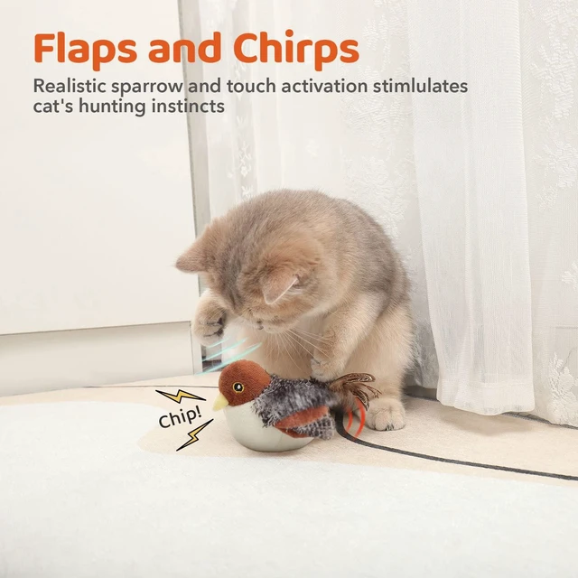 Alt view image 2 of 7 - Cat Toys Rechargeable Flapping Bird Sparrow, Lifelike Chirp Tweet, Touch Activated Kitten Toy Interactive Cat Exercise Toys for All Breeds Cat Kicker Catnip Toys 4.0 Inches