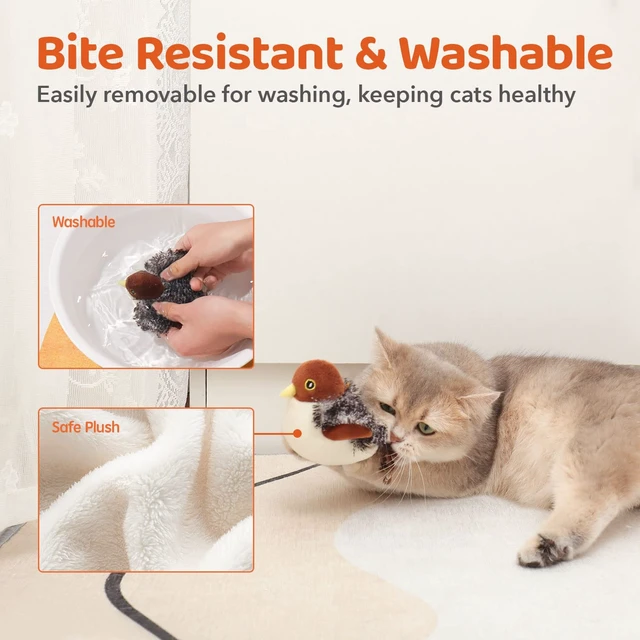Alt view image 4 of 7 - Cat Toys Rechargeable Flapping Bird Sparrow, Lifelike Chirp Tweet, Touch Activated Kitten Toy Interactive Cat Exercise Toys for All Breeds Cat Kicker Catnip Toys 4.0 Inches