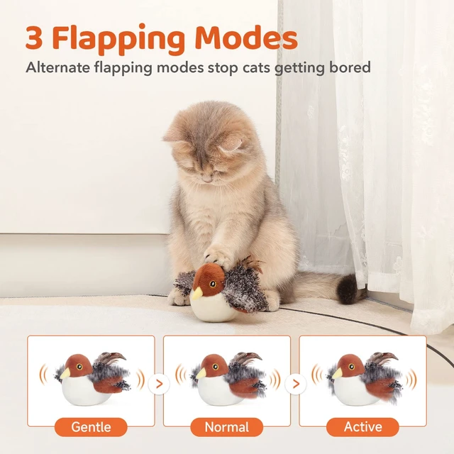 Alt view image 3 of 7 - Cat Toys Rechargeable Flapping Bird Sparrow, Lifelike Chirp Tweet, Touch Activated Kitten Toy Interactive Cat Exercise Toys for All Breeds Cat Kicker Catnip Toys 4.0 Inches