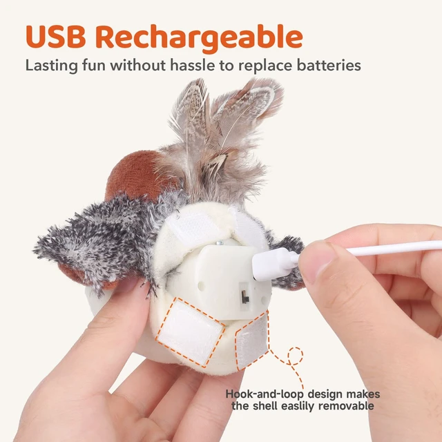 Alt view image 5 of 7 - Cat Toys Rechargeable Flapping Bird Sparrow, Lifelike Chirp Tweet, Touch Activated Kitten Toy Interactive Cat Exercise Toys for All Breeds Cat Kicker Catnip Toys 4.0 Inches