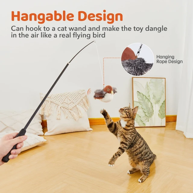 Alt view image 6 of 7 - Cat Toys Rechargeable Flapping Bird Sparrow, Lifelike Chirp Tweet, Touch Activated Kitten Toy Interactive Cat Exercise Toys for All Breeds Cat Kicker Catnip Toys 4.0 Inches