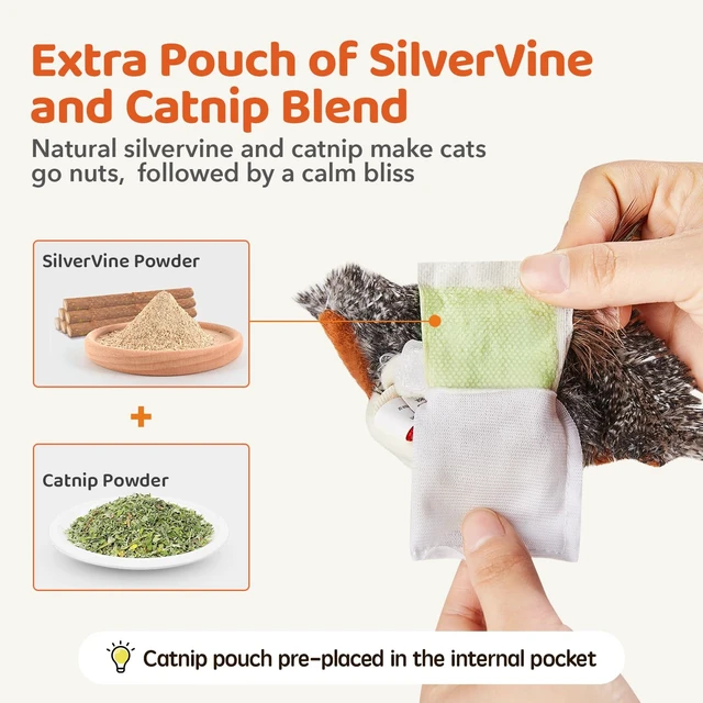 Alt view image 7 of 7 - Cat Toys Rechargeable Flapping Bird Sparrow, Lifelike Chirp Tweet, Touch Activated Kitten Toy Interactive Cat Exercise Toys for All Breeds Cat Kicker Catnip Toys 4.0 Inches