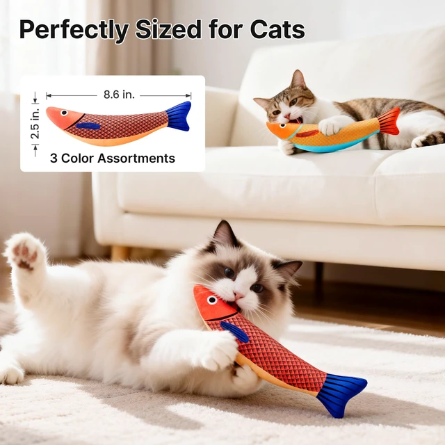 Alt view image 5 of 6 - Cat Toys Saury Fish, 3 Pack, Catnip Crinkle Sound, Soft and Durable, Interactive Kitten Kicker for Indoor Kitty Exercise 9.4 Inches for All Breeds