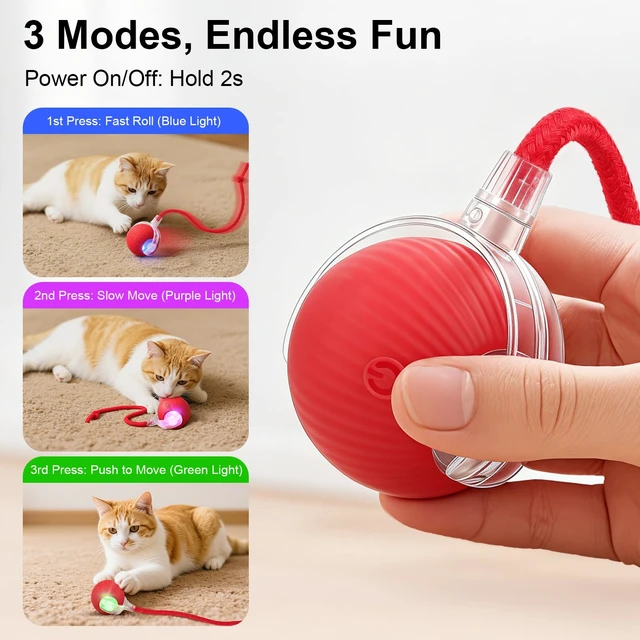 Alt view image 3 of 6 - Interactive Automatic Rolling Electronic Stimulation Chase Ball Cat Dog Toy Smart Electric Moving Stimulating Rechargeable Motion Activated Self Play Teaser for Boredom Small Dog Puppy Pet, with Rope