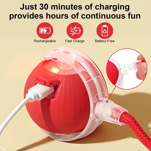 Alt view image 4 of 6 - Interactive Automatic Rolling Electronic Stimulation Chase Ball Cat Dog Toy Smart Electric Moving Stimulating Rechargeable Motion Activated Self Play Teaser for Boredom Small Dog Puppy Pet, with Rope