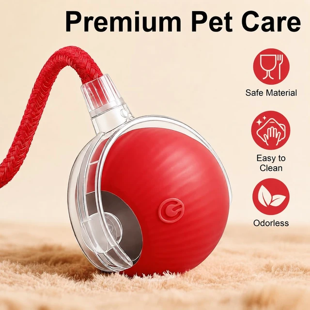 Alt view image 5 of 6 - Interactive Automatic Rolling Electronic Stimulation Chase Ball Cat Dog Toy Smart Electric Moving Stimulating Rechargeable Motion Activated Self Play Teaser for Boredom Small Dog Puppy Pet, with Rope