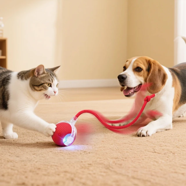 Alt view image 6 of 6 - Interactive Automatic Rolling Electronic Stimulation Chase Ball Cat Dog Toy Smart Electric Moving Stimulating Rechargeable Motion Activated Self Play Teaser for Boredom Small Dog Puppy Pet, with Rope