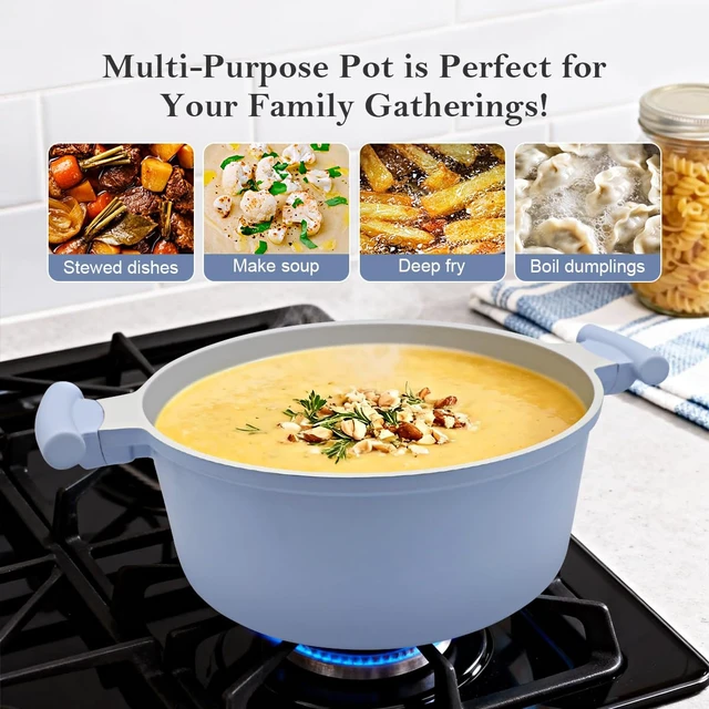 Alt view image 3 of 6 - 5 Quart Lightweight Dutch Oven Pot with Lid, Ceramic Cooking Pot Nonstick, Aluminum Cookware for Stews Braising and Frying, Induction Pot for All Stoves, Stay-Cool Handle, PFOA Free, Blue