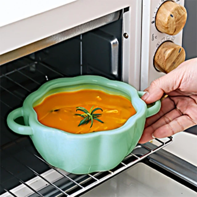 Alt view image 4 of 7 - Pumpkin Pottery Dutch Oven Pot with Lid, Mini Baking Dish Casserole (Green)