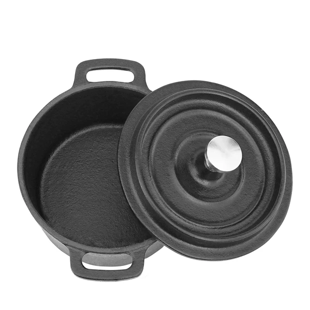 Alt view image 4 of 7 - Mini Cocotte 8 oz Pre-Seasoned Mini Dutch Oven 0.25 qt. Cast Iron Garlic Roaster for Oven Garlic Confit Pot Ramekins with Lids Oven Safe Set of 2