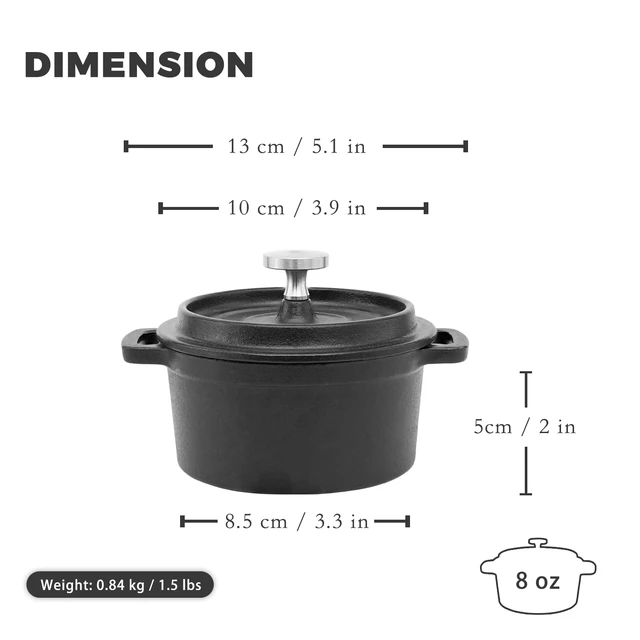 Alt view image 3 of 7 - Mini Cocotte 8 oz Pre-Seasoned Mini Dutch Oven 0.25 qt. Cast Iron Garlic Roaster for Oven Garlic Confit Pot Ramekins with Lids Oven Safe Set of 2