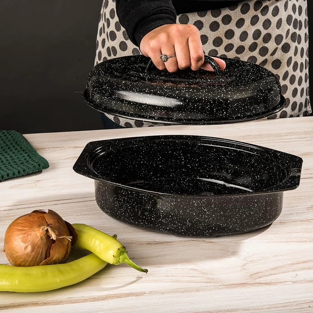 Alt view image 2 of 7 - 13" Oval Roaster with Lid Enameled Steel, Oven Safe to 932°F Ideal for Roasting, Baking & Sourdough Bread Self-Basting Cover, Dishwasher Safe, 7 lb Capacity