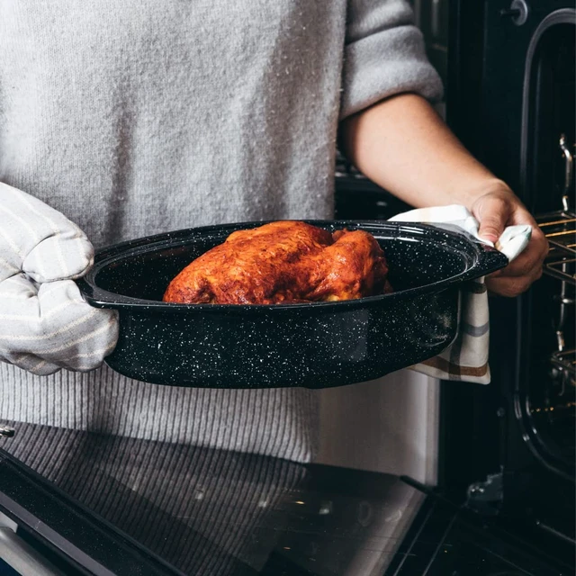 Alt view image 4 of 7 - 13" Oval Roaster with Lid Enameled Steel, Oven Safe to 932°F Ideal for Roasting, Baking & Sourdough Bread Self-Basting Cover, Dishwasher Safe, 7 lb Capacity