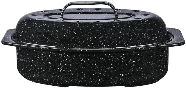 Main image of 13" Oval Roaster with Lid Enameled Steel, Oven Safe to 932°F Ideal for Roasting, Baking & Sourdough Bread Self-Basting Cover, Dishwasher Safe, 7 lb Capacity