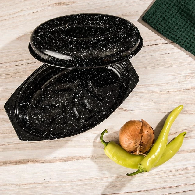Alt view image 6 of 7 - 13" Oval Roaster with Lid Enameled Steel, Oven Safe to 932°F Ideal for Roasting, Baking & Sourdough Bread Self-Basting Cover, Dishwasher Safe, 7 lb Capacity