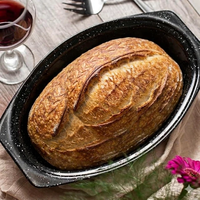 Alt view image 3 of 7 - 13" Oval Roaster with Lid Enameled Steel, Oven Safe to 932°F Ideal for Roasting, Baking & Sourdough Bread Self-Basting Cover, Dishwasher Safe, 7 lb Capacity