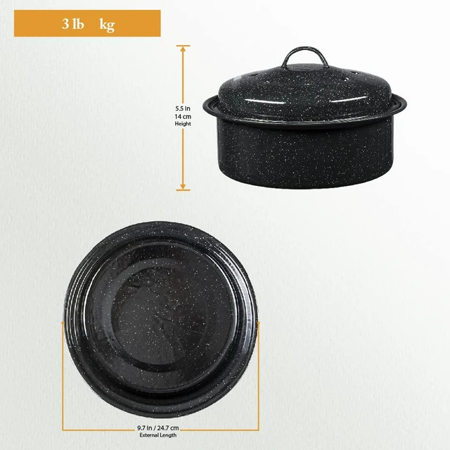 Alt view image 3 of 6 - Round Covered Roaster, 3 lb - Speckled Black | Enamel Steel Roasting Pan with Lid for Poultry, Meat & Vegetables, Non-Stick, Even Heat Distribution, Dishwasher Safe